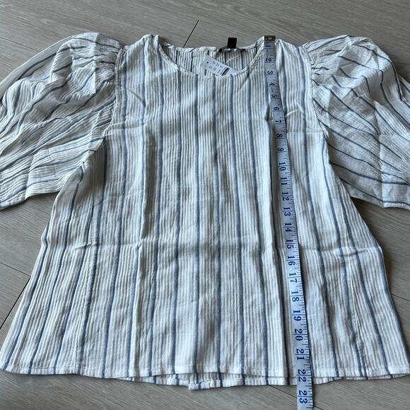J Crew Puff Sleeve Top In Sheer Gauze Womens Medium White Striped - Picture 4 of 11